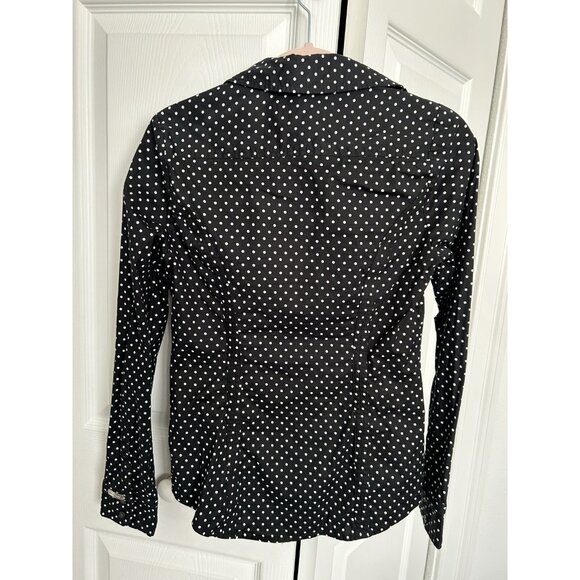 Express The Essential Shirt Button Up Long Sleeve Black/White Polka Dots Size XS - Picture 5 of 8